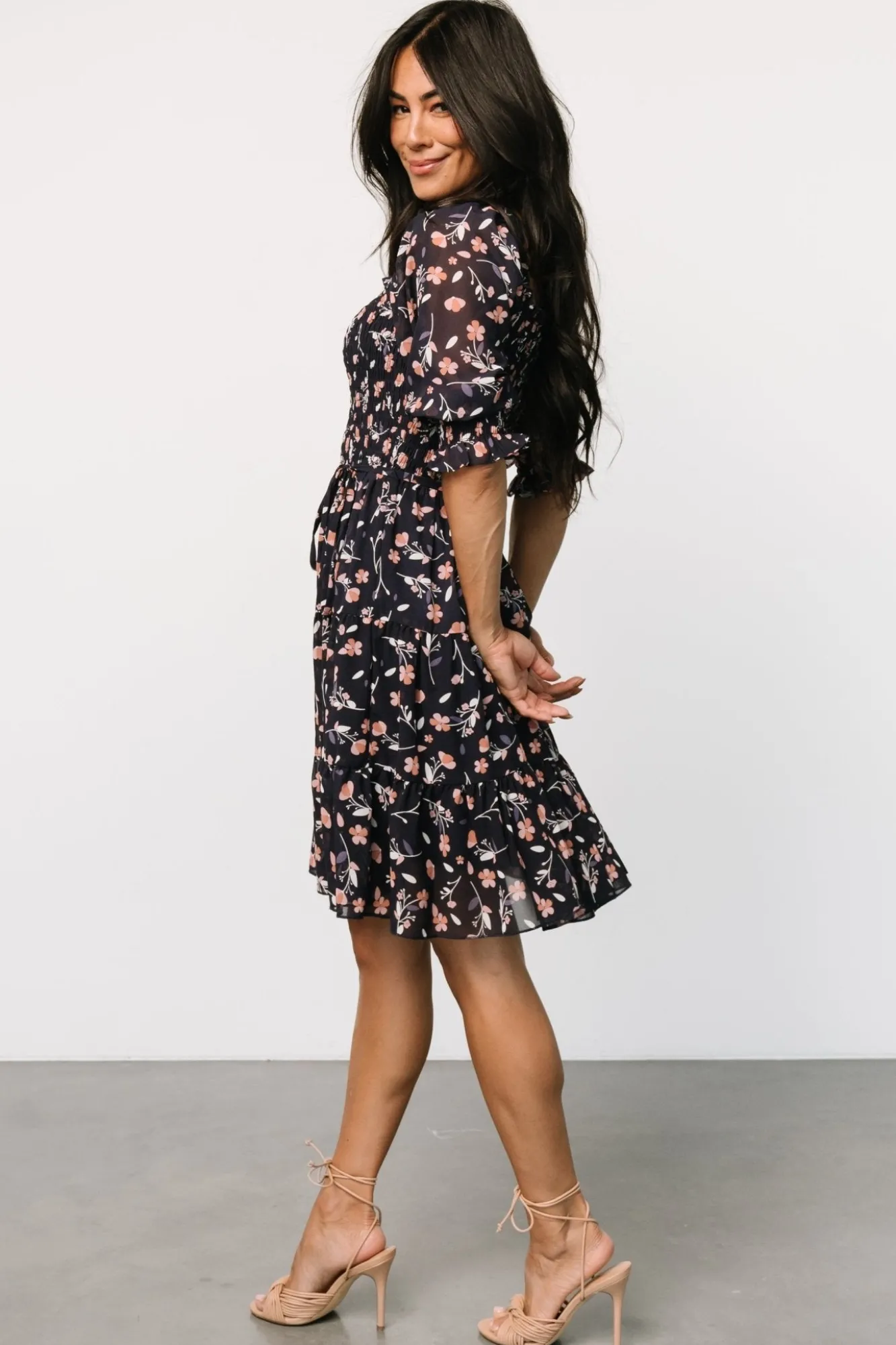 Baltic Born Azlyn Smocked Short Dress | Navy + Pink Floral
