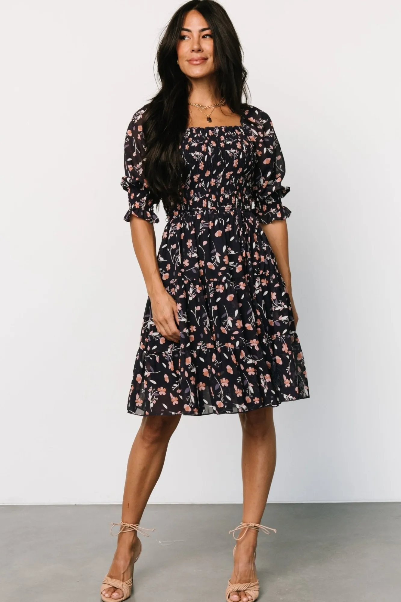 Baltic Born Azlyn Smocked Short Dress | Navy + Pink Floral