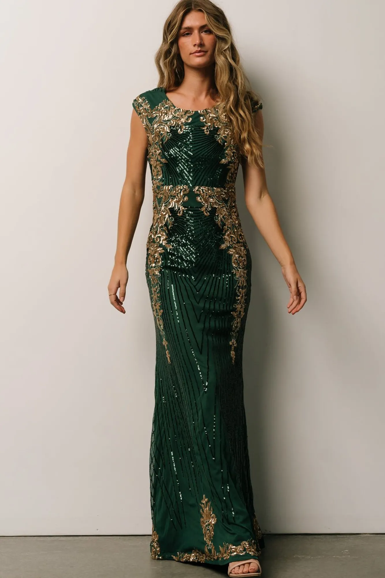 Baltic Born Azura Sequin Gown | Green + Gold