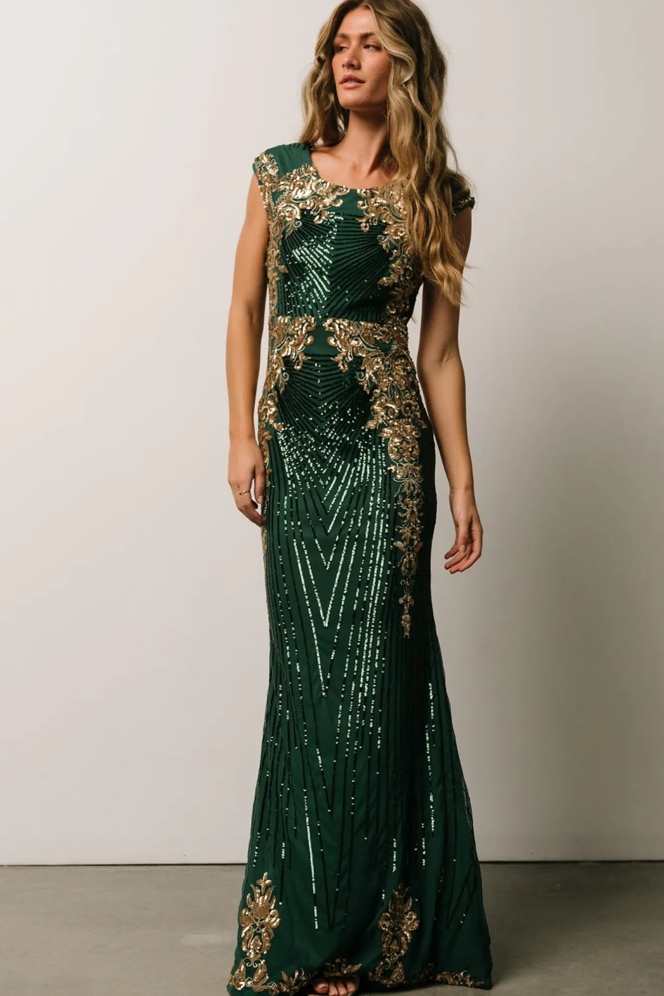 Baltic Born Azura Sequin Gown | Green + Gold