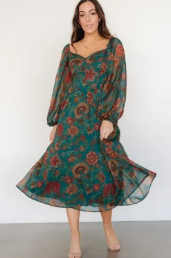 Baltic Born Babette Basque Waist Dress | Teal Multi Floral