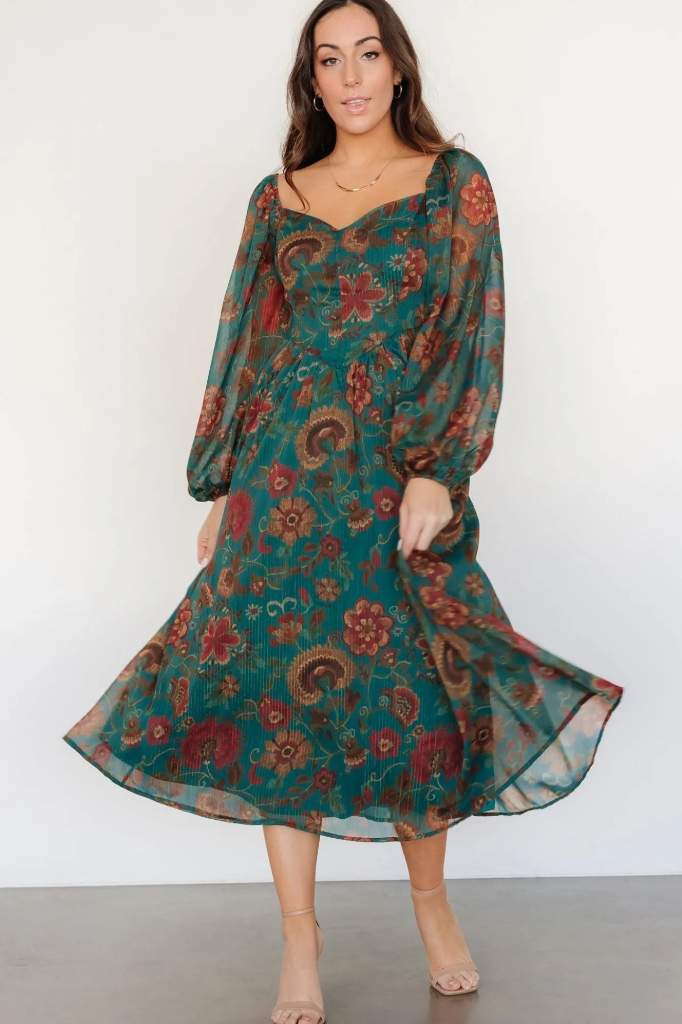 Baltic Born Babette Basque Waist Dress | Teal Multi Floral