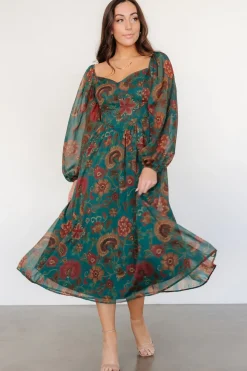 Baltic Born Babette Basque Waist Dress | Teal Multi Floral