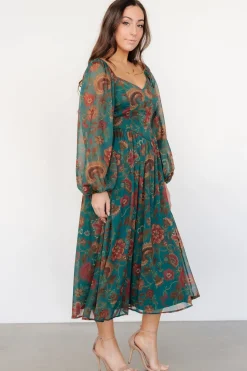 Baltic Born Babette Basque Waist Dress | Teal Multi Floral