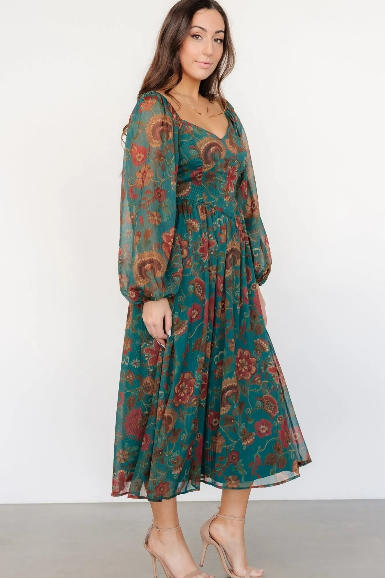 Baltic Born Babette Basque Waist Dress | Teal Multi Floral