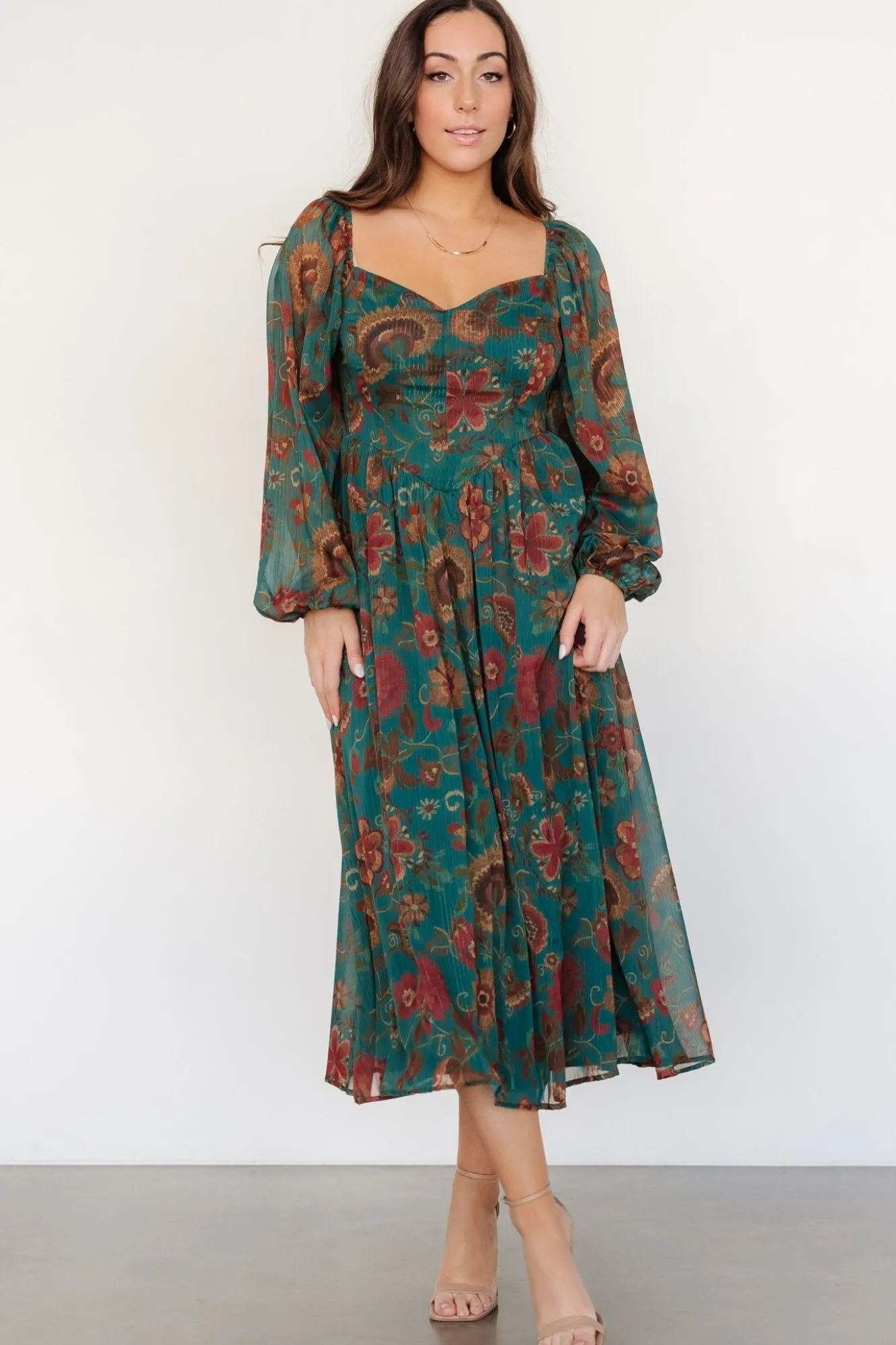 Baltic Born Babette Basque Waist Dress | Teal Multi Floral