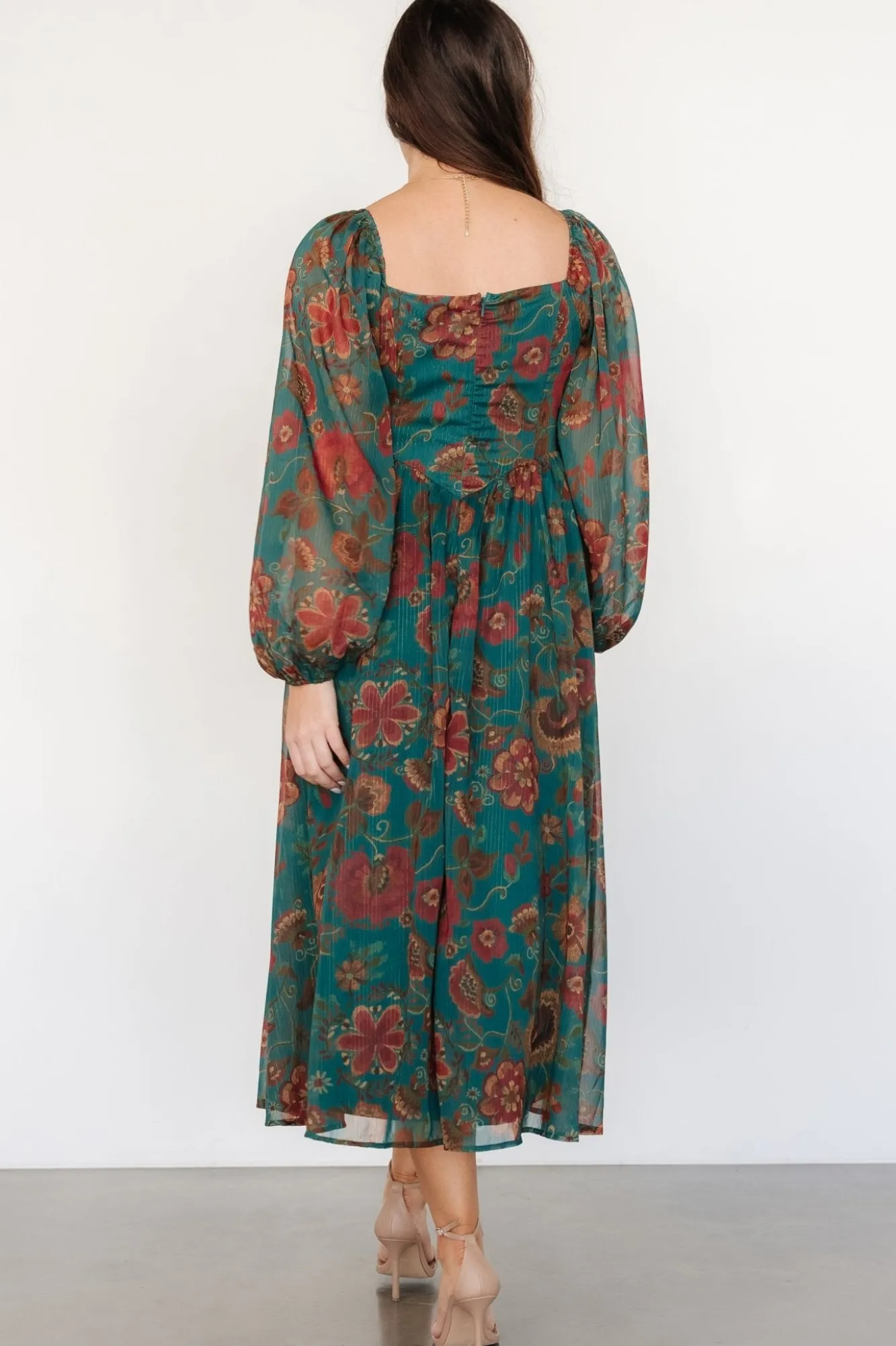 Baltic Born Babette Basque Waist Dress | Teal Multi Floral