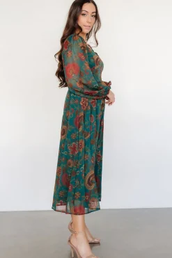 Baltic Born Babette Basque Waist Dress | Teal Multi Floral