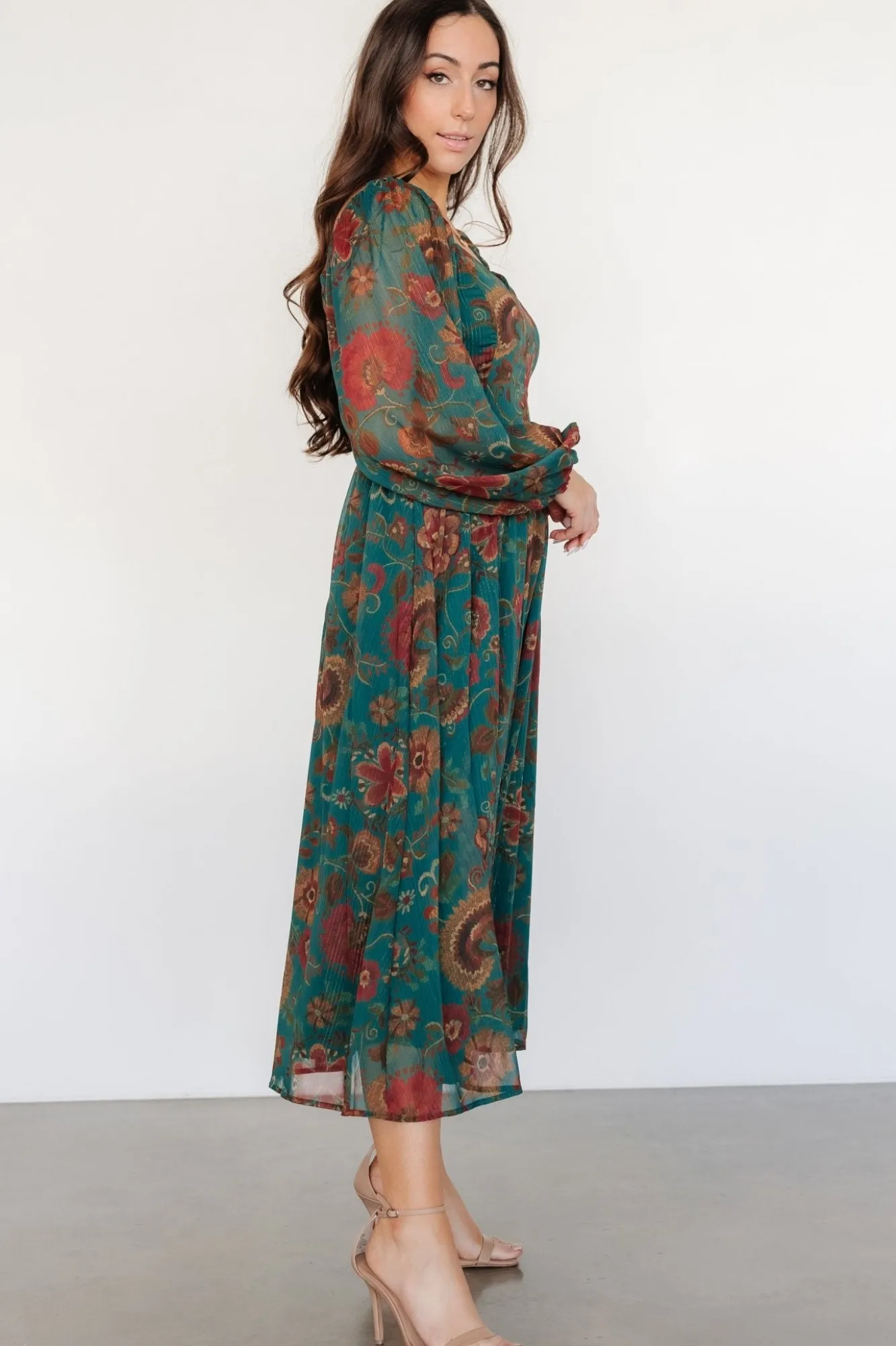 Baltic Born Babette Basque Waist Dress | Teal Multi Floral