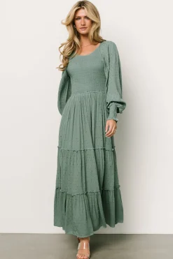 Baltic Born Bayley Smocked Dotted Maxi Dress | Dark Eucalyptus