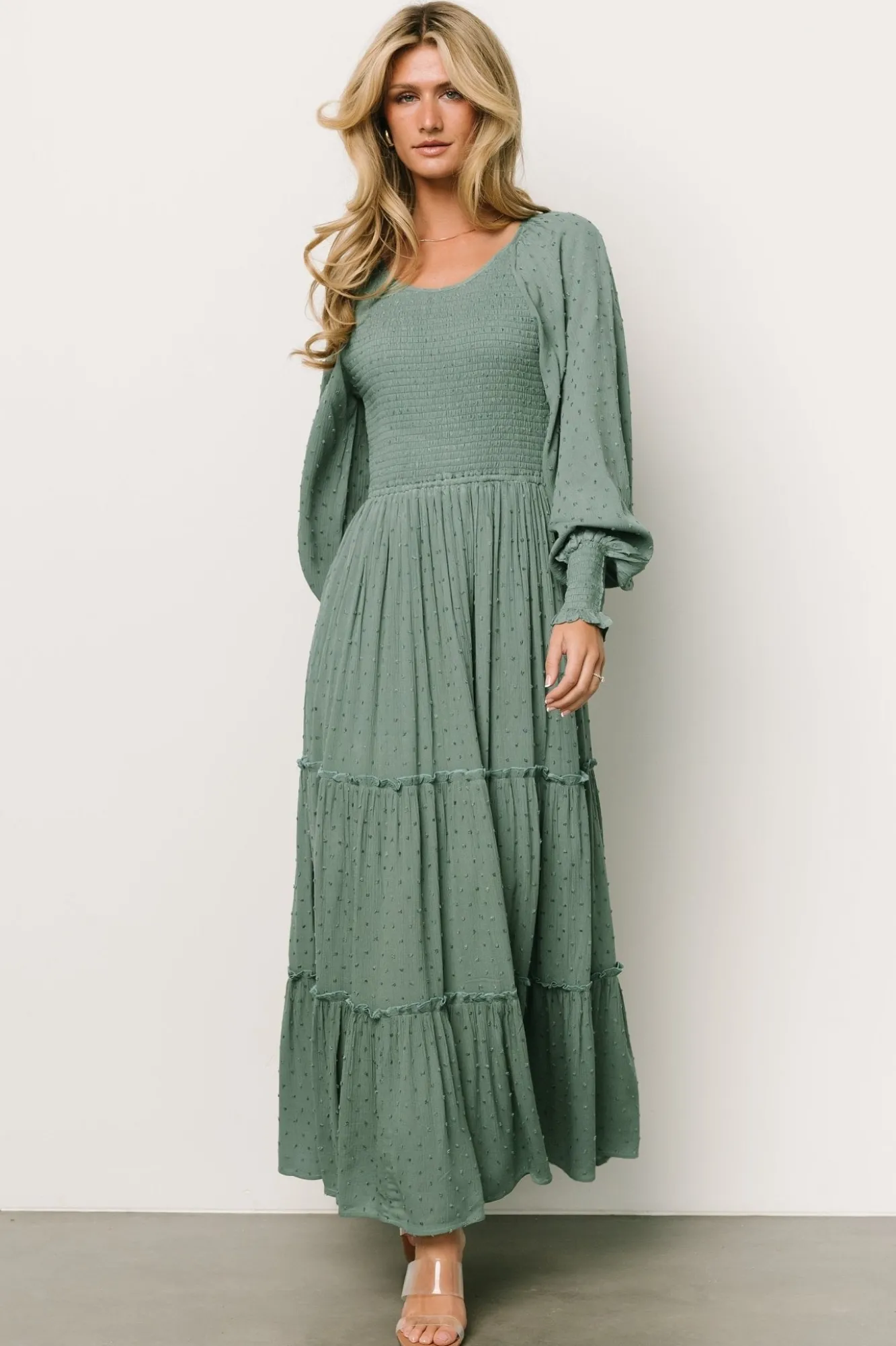 Baltic Born Bayley Smocked Dotted Maxi Dress | Dark Eucalyptus