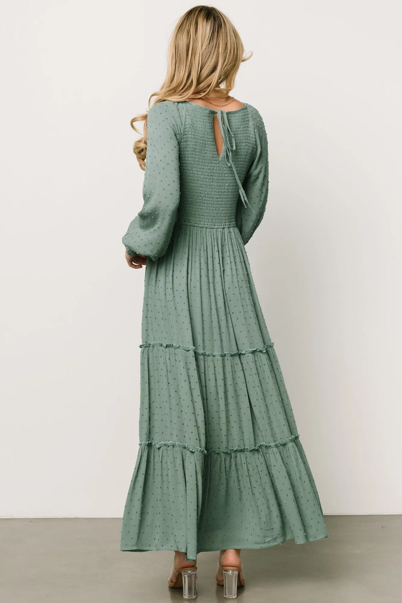 Baltic Born Bayley Smocked Dotted Maxi Dress | Dark Eucalyptus
