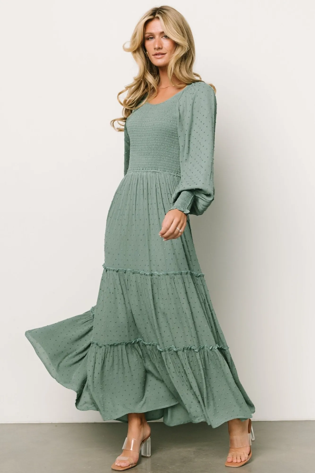 Baltic Born Bayley Smocked Dotted Maxi Dress | Dark Eucalyptus