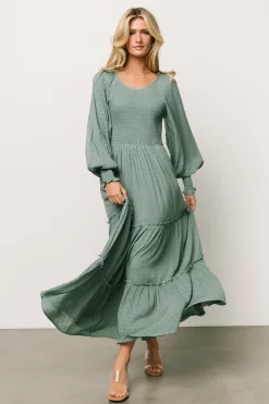 Baltic Born Bayley Smocked Dotted Maxi Dress | Dark Eucalyptus