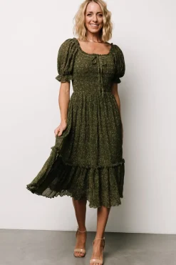 Baltic Born Beatrice Smocked Midi Dress | Olive Floral