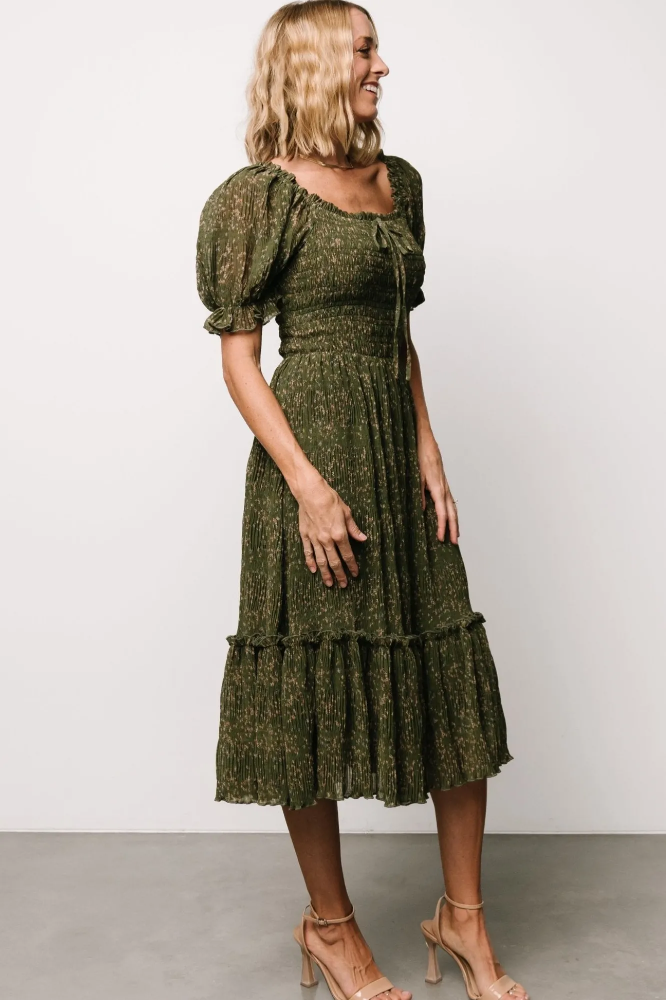 Baltic Born Beatrice Smocked Midi Dress | Olive Floral