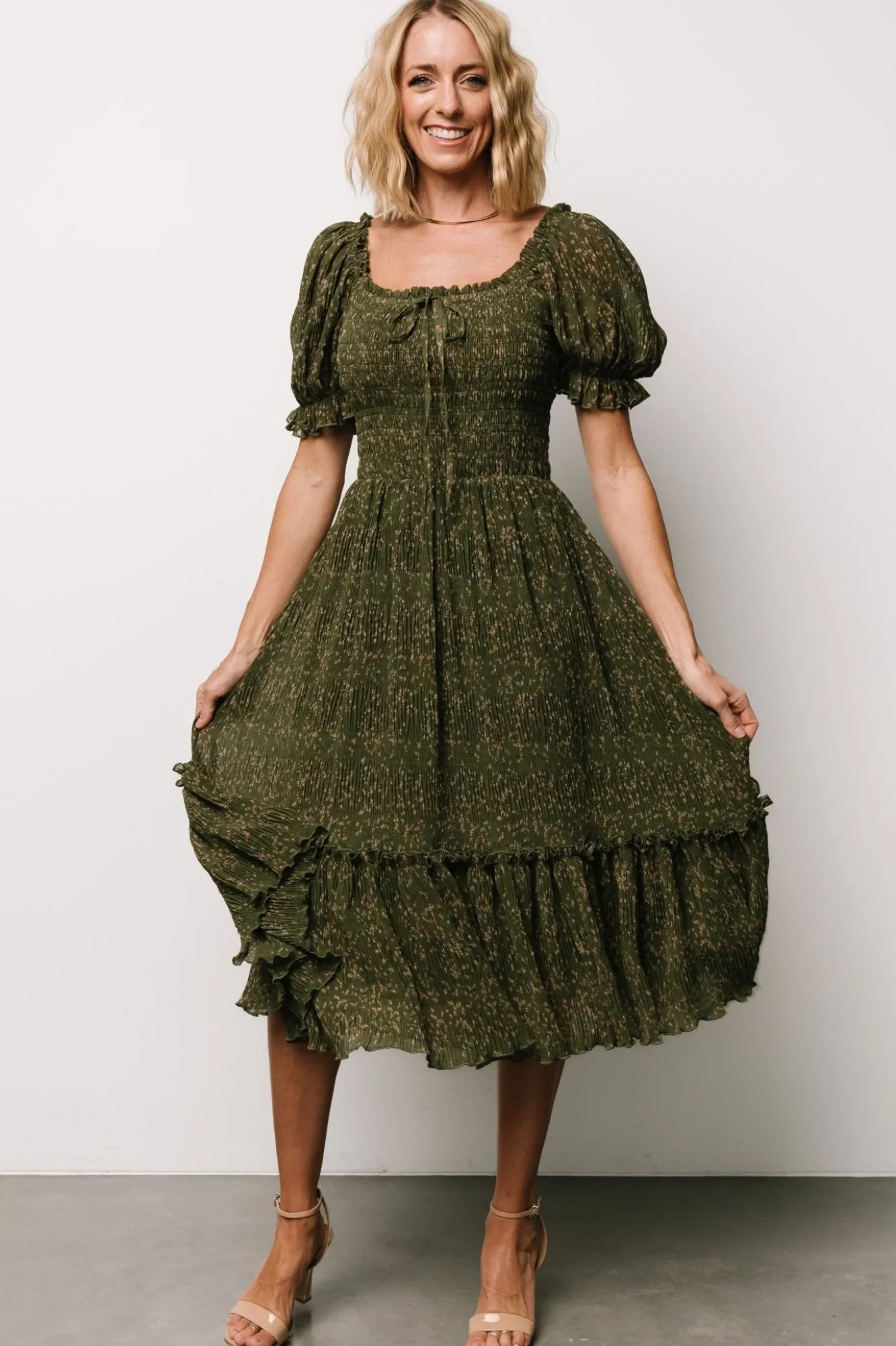 Baltic Born Beatrice Smocked Midi Dress | Olive Floral