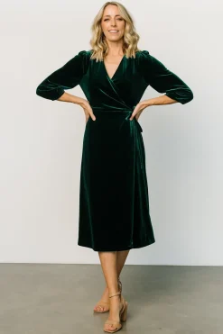 Baltic Born Beckinsale Velvet Wrap Dress | Dark Green