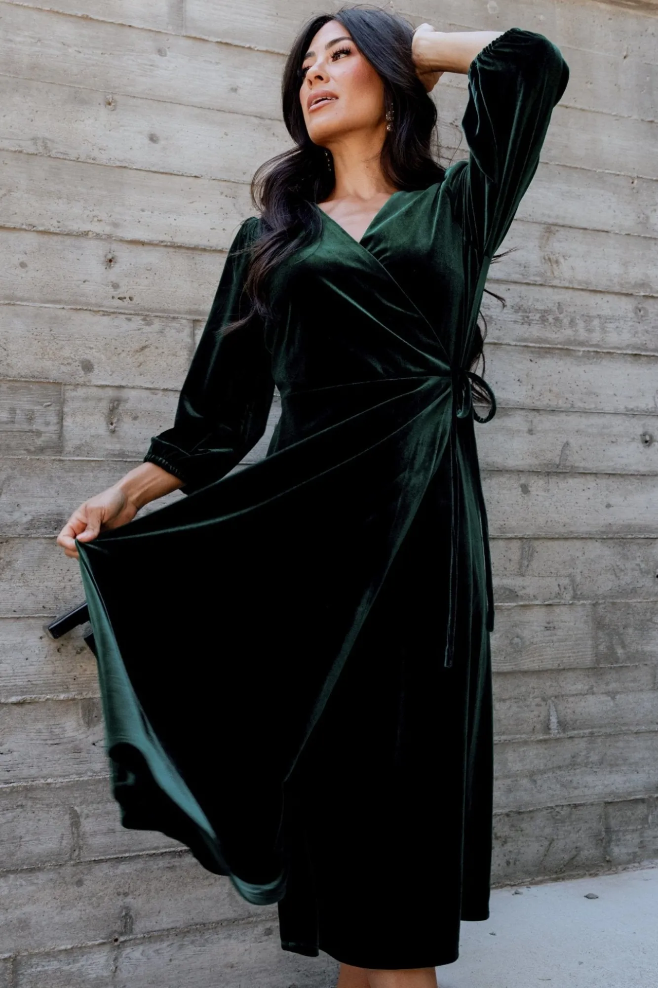 Baltic Born Beckinsale Velvet Wrap Dress | Dark Green