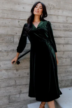 Baltic Born Beckinsale Velvet Wrap Dress | Dark Green