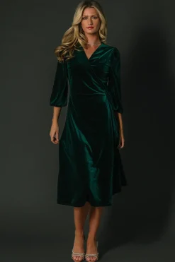 Baltic Born Beckinsale Velvet Wrap Dress | Dark Green