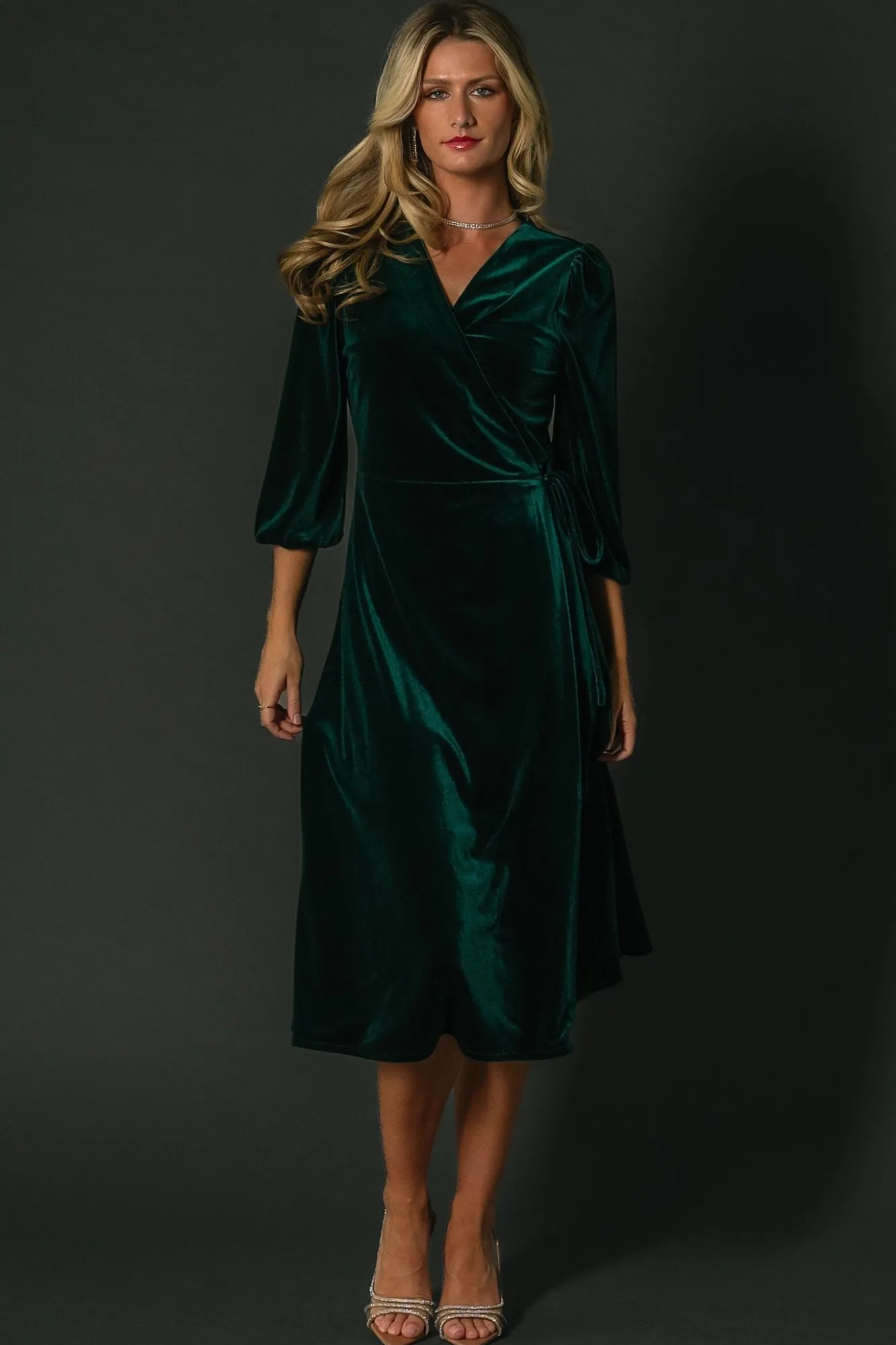 Baltic Born Beckinsale Velvet Wrap Dress | Dark Green