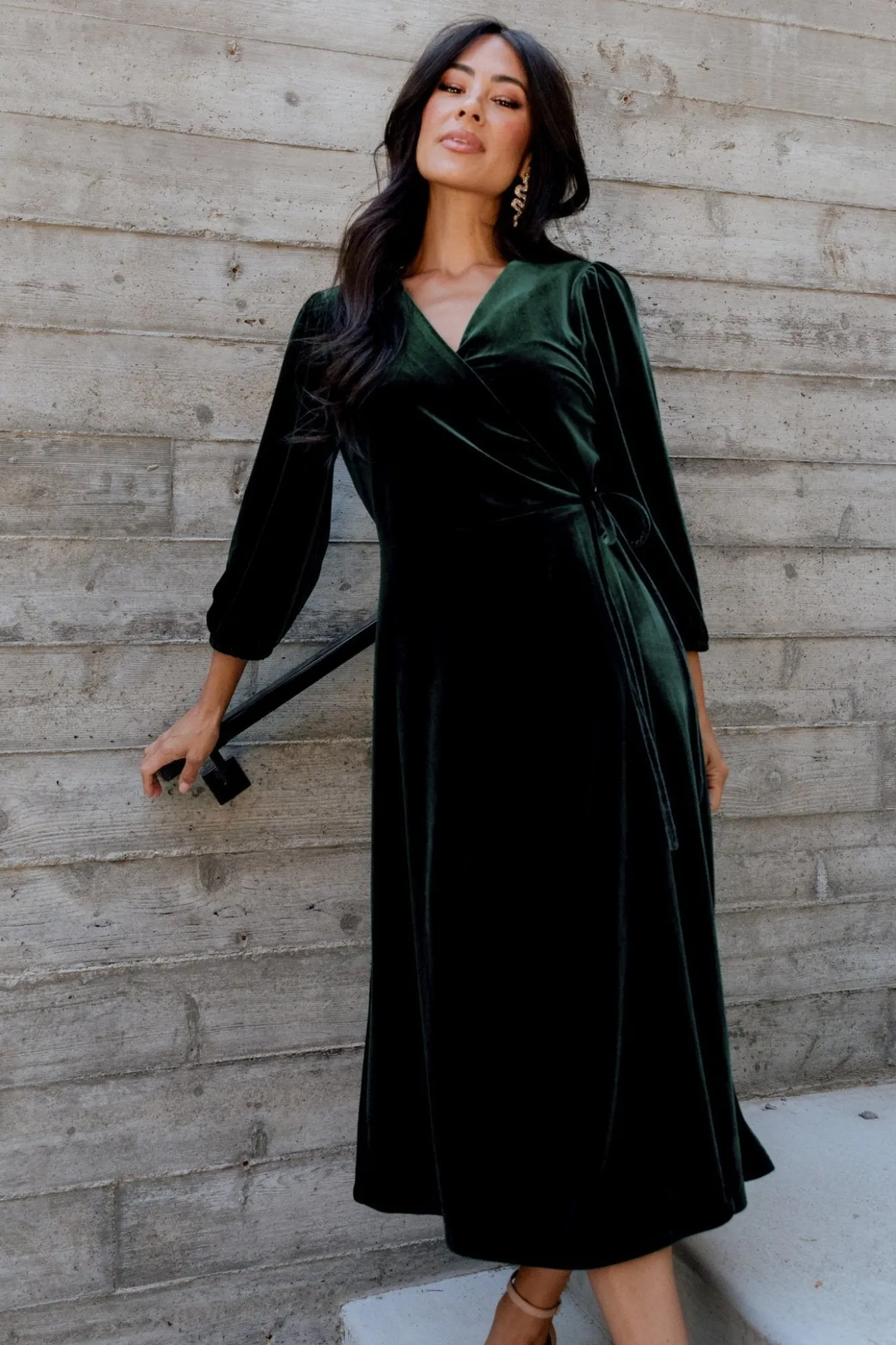 Baltic Born Beckinsale Velvet Wrap Dress | Dark Green