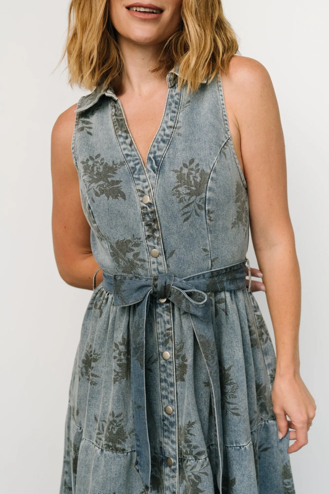 Baltic Born Bernadette Sleeveless Denim Dress | Washed Blue