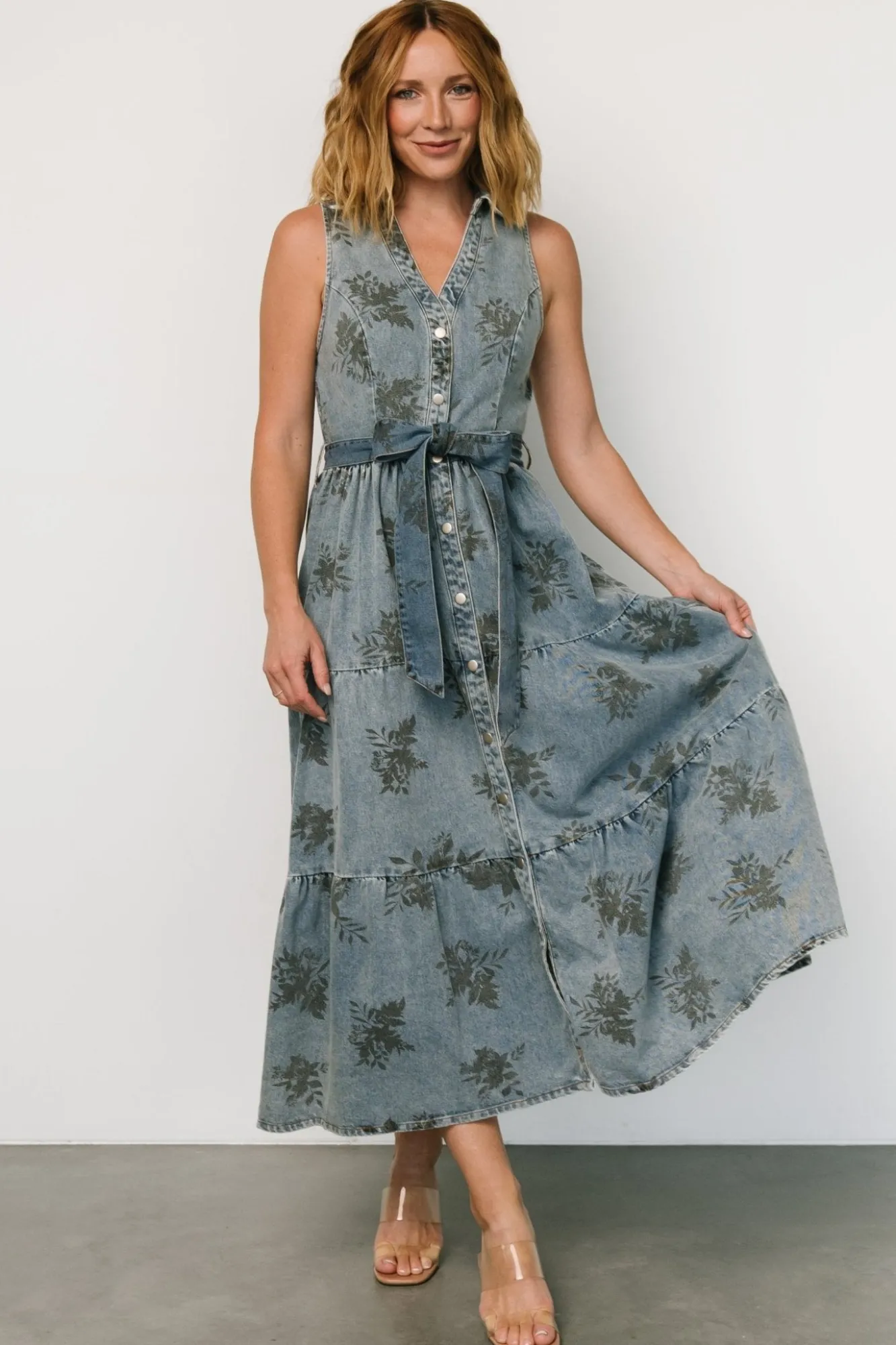 Baltic Born Bernadette Sleeveless Denim Dress | Washed Blue