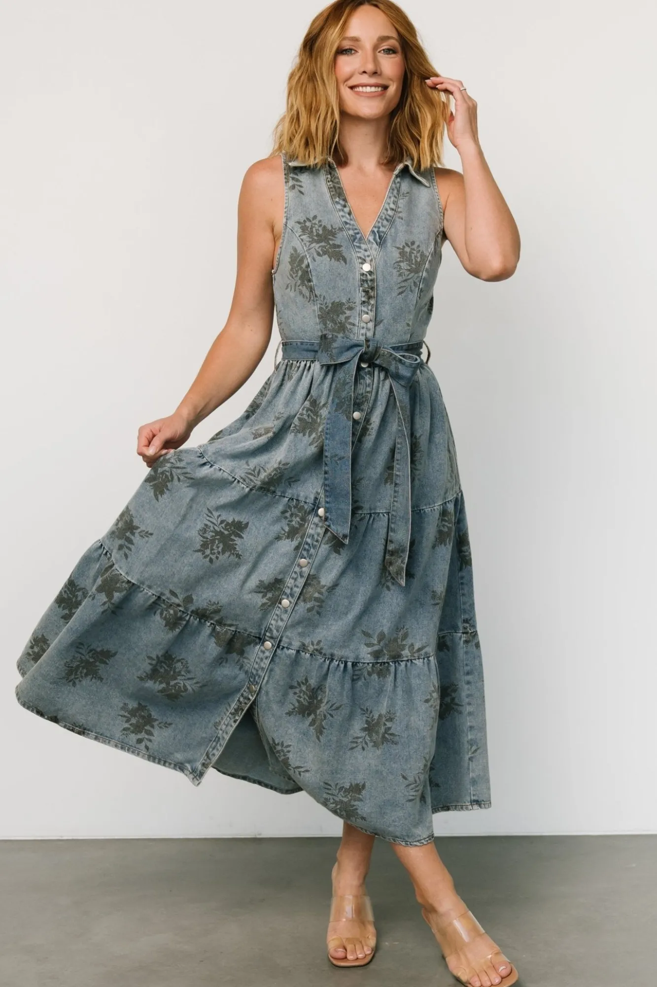 Baltic Born Bernadette Sleeveless Denim Dress | Washed Blue