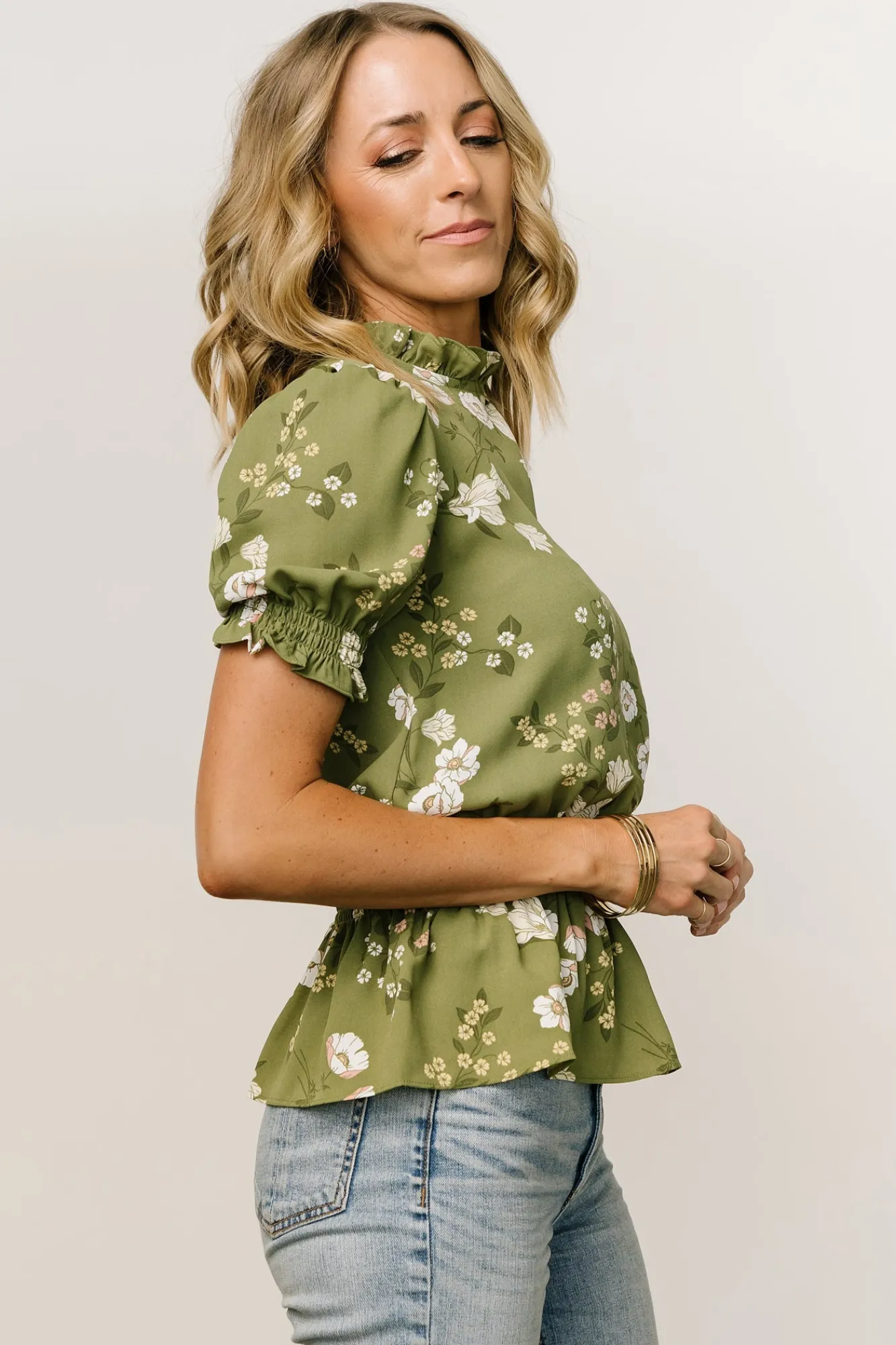 Baltic Born Beth Peplum Top | Olive Floral