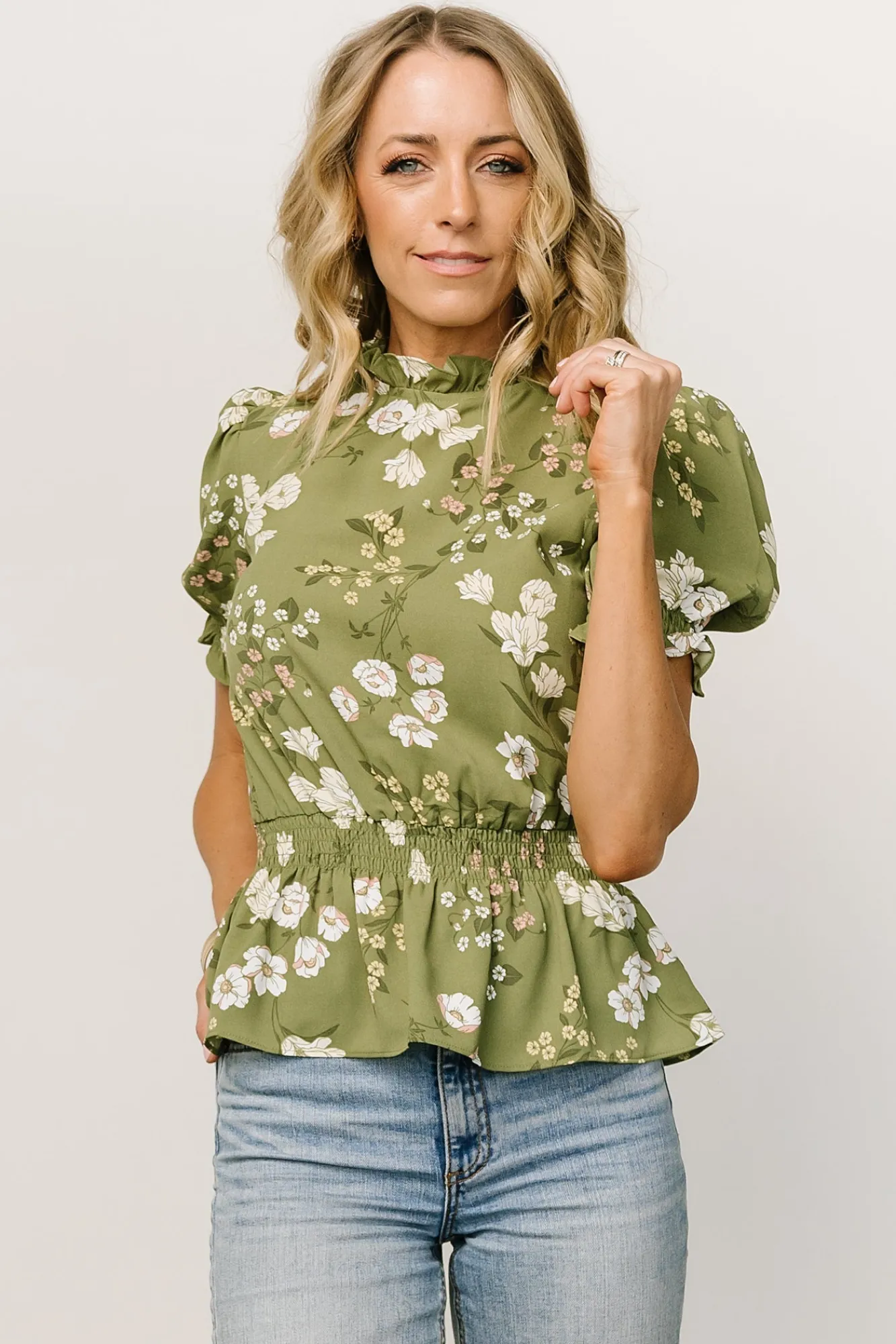 Baltic Born Beth Peplum Top | Olive Floral