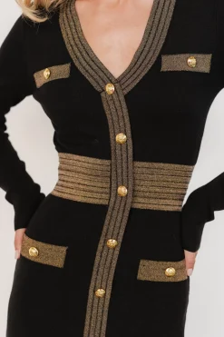 Baltic Born Birgitta Ribbed Sweater Dress | Black + Gold
