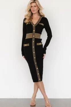 Baltic Born Birgitta Ribbed Sweater Dress | Black + Gold