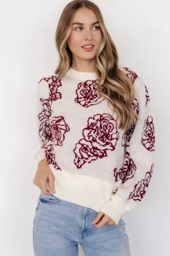 Baltic Born Blake Floral Sweater | Off White + Burgundy