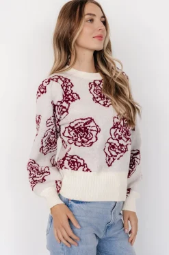 Baltic Born Blake Floral Sweater | Off White + Burgundy