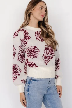 Baltic Born Blake Floral Sweater | Off White + Burgundy