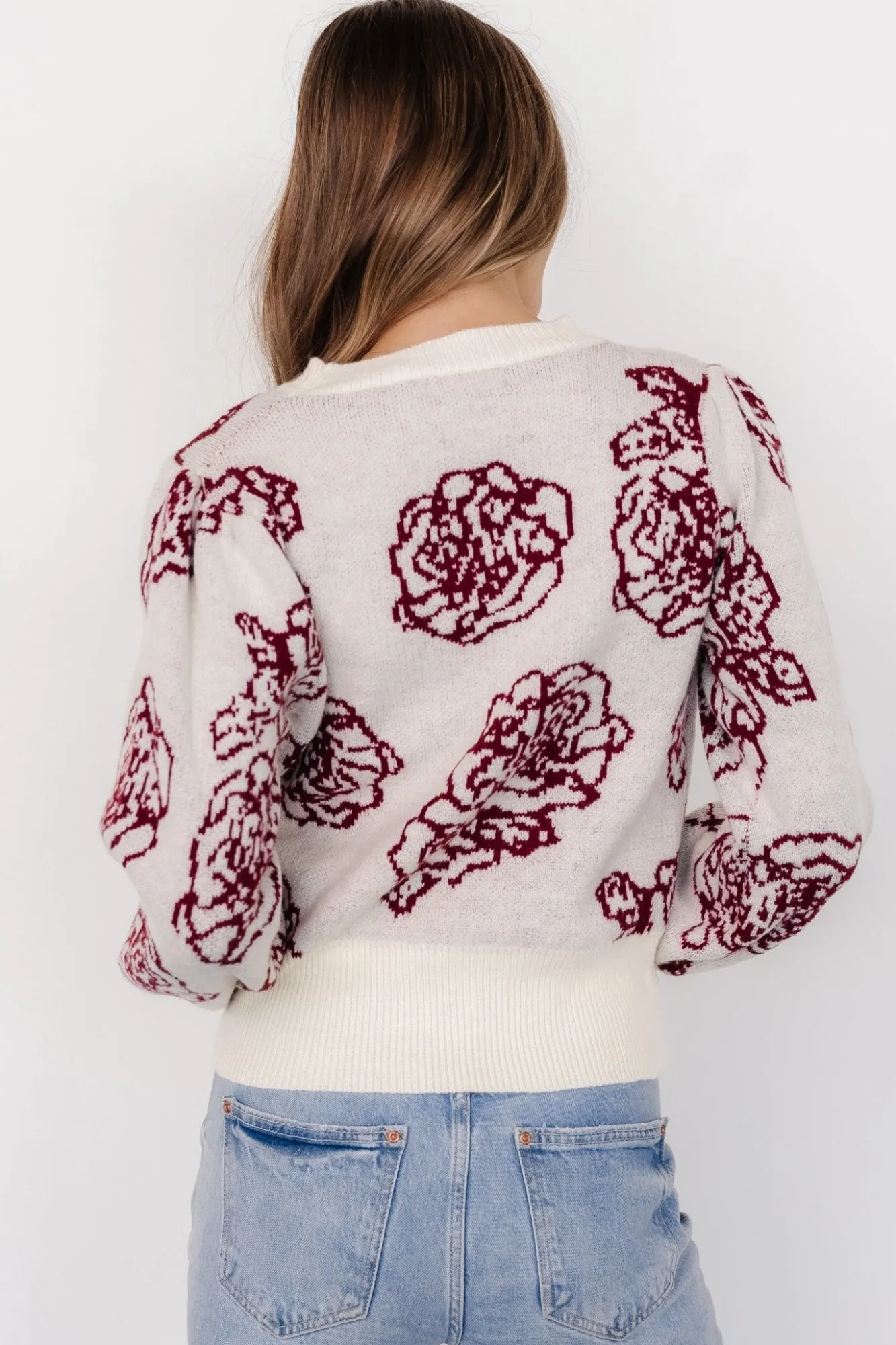 Baltic Born Blake Floral Sweater | Off White + Burgundy