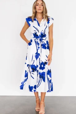 Baltic Born Blakely Button Dress | White + Cobalt