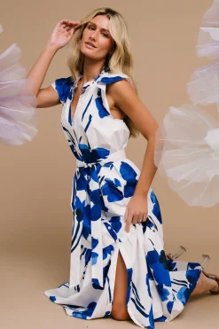 Baltic Born Blakely Button Dress | White + Cobalt