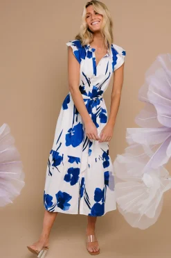 Baltic Born Blakely Button Dress | White + Cobalt