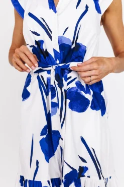 Baltic Born Blakely Button Dress | White + Cobalt