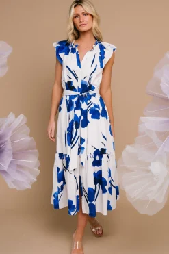 Baltic Born Blakely Button Dress | White + Cobalt