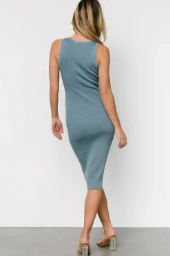 Baltic Born Bobbie Snap Button Midi Dress | Dusty Blue