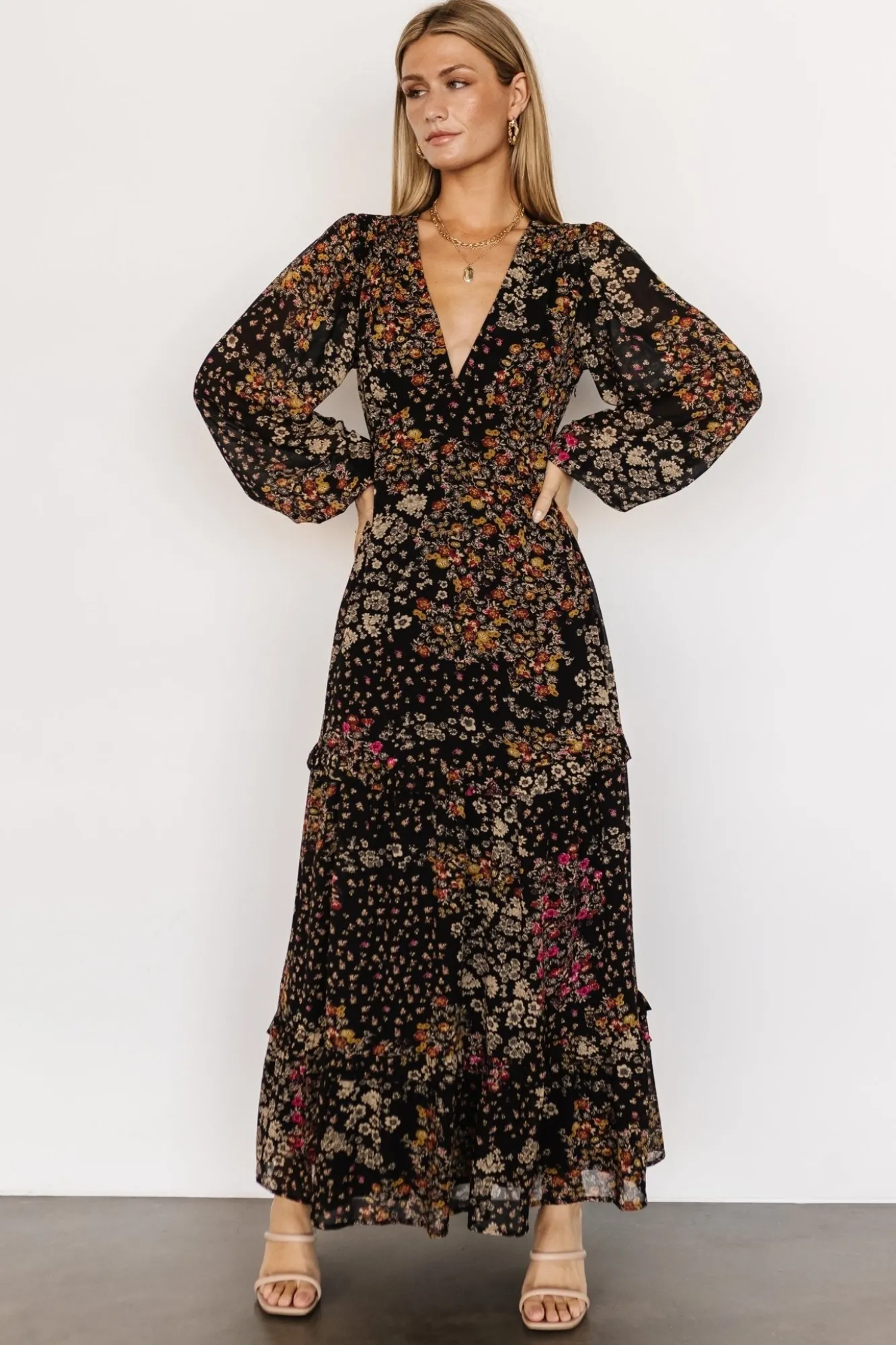 Baltic Born Bowman Deep V Maxi Dress | Black Multi