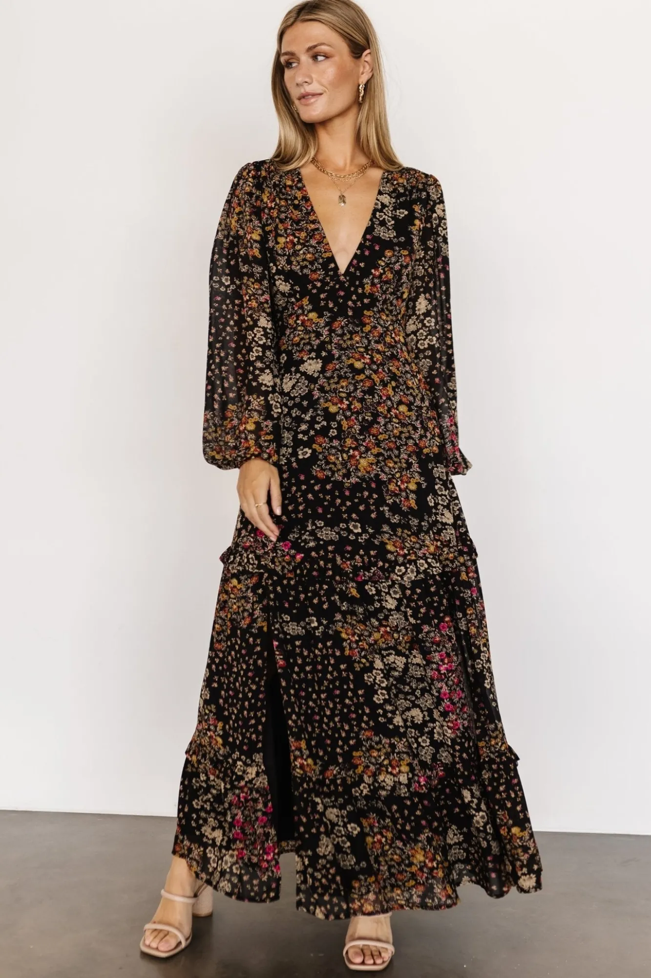 Baltic Born Bowman Deep V Maxi Dress | Black Multi