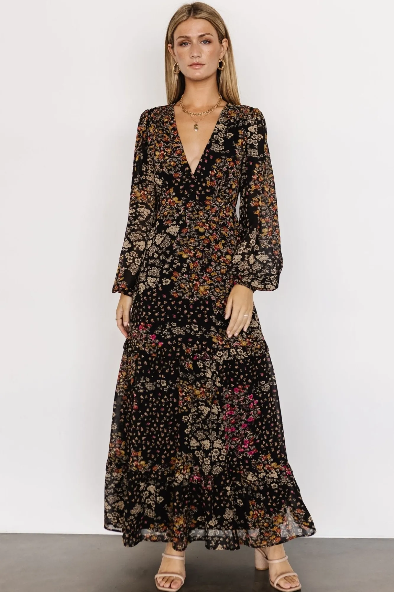 Baltic Born Bowman Deep V Maxi Dress | Black Multi