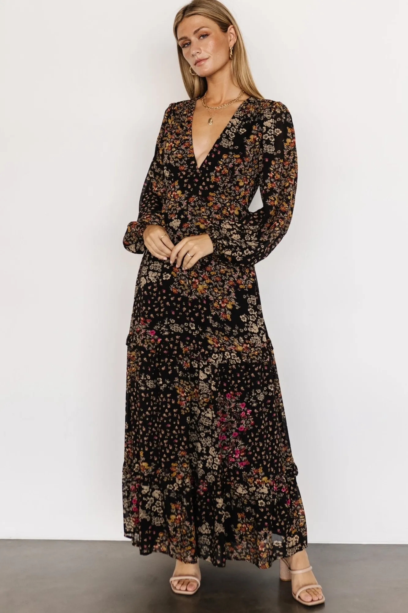 Baltic Born Bowman Deep V Maxi Dress | Black Multi
