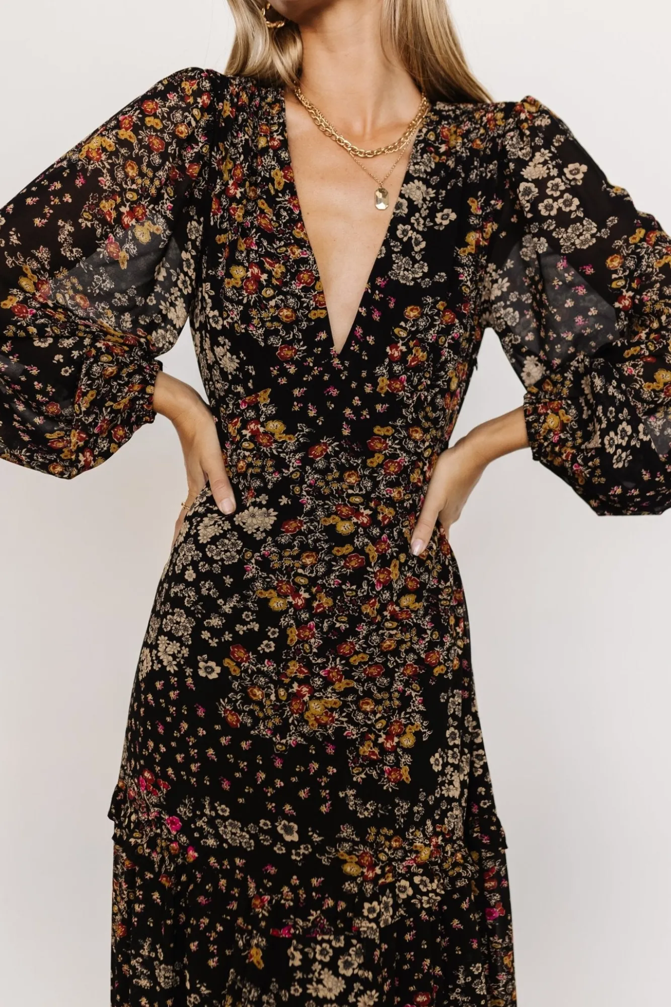 Baltic Born Bowman Deep V Maxi Dress | Black Multi
