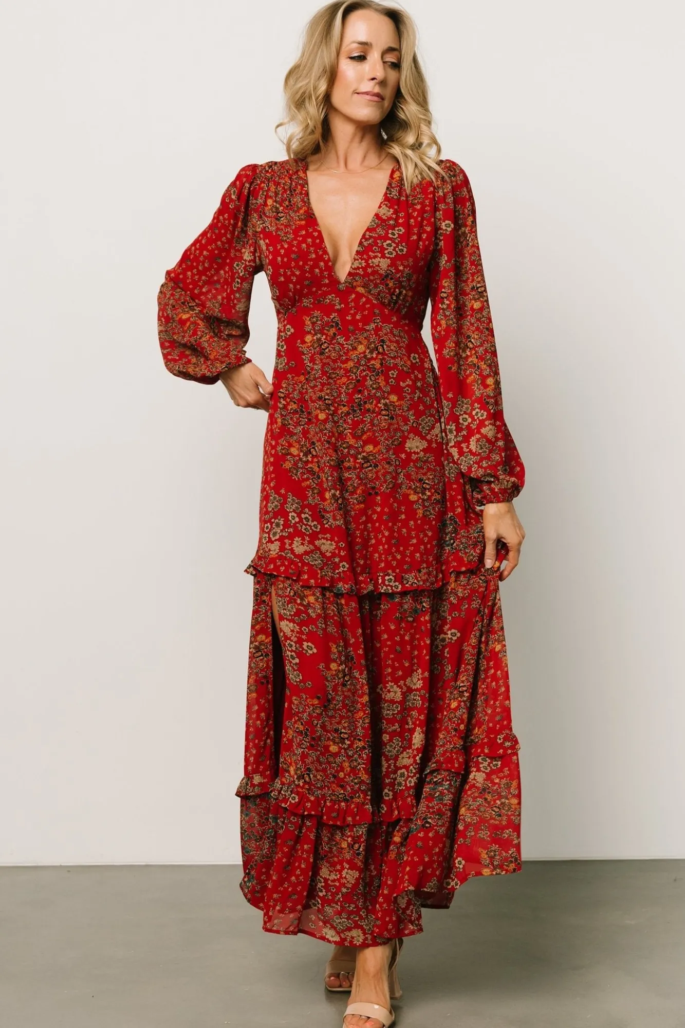 Baltic Born Bowman Deep V Maxi Dress | Red Multi